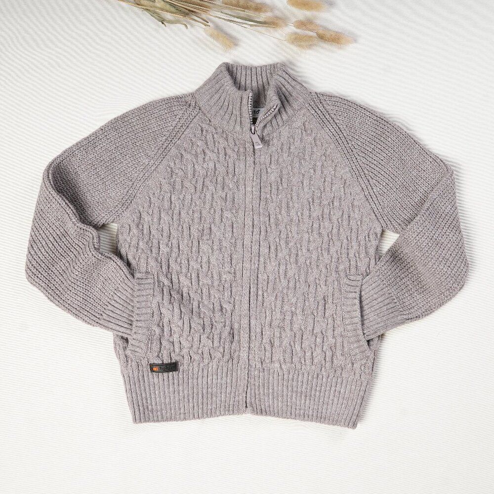 Big Kids Boy's Children's Cable Knit Full Zip Sweater Cardigan Natural Brown Red